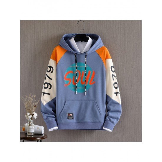 Street Casual Fashion Color Blocking Men Hooded Tops