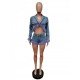  Fashion Feather Denim Top And Shorts Women's Suit