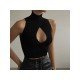 Sexy Cut Out Solid Turtle Neck Sleeveless Tank Tops