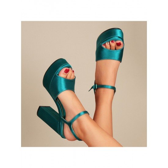  Pure Color Satin Peep-Toe Women's Platform Sandals