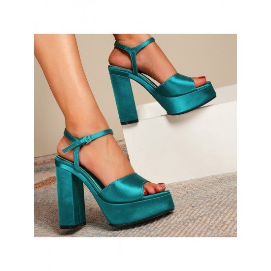  Pure Color Satin Peep-Toe Women's Platform Sandals