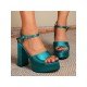  Pure Color Satin Peep-Toe Women's Platform Sandals