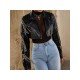 Punk Style Chain Cropped Black Leather Jackets