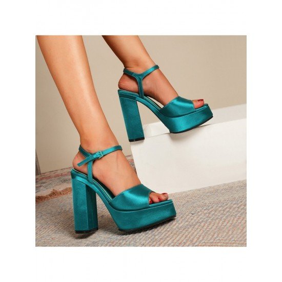  Pure Color Satin Peep-Toe Women's Platform Sandals