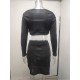  Women's Knitting Pure Color Hollowed Out Skirt Suit