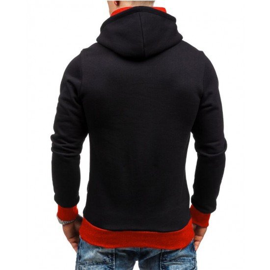  Winter Hooded Contrast Color Patchwork Men's Top