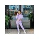  Pure Color Leisure Hooded Women's Trouser Suits