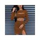  Women's Knitting Pure Color Hollowed Out Skirt Suit