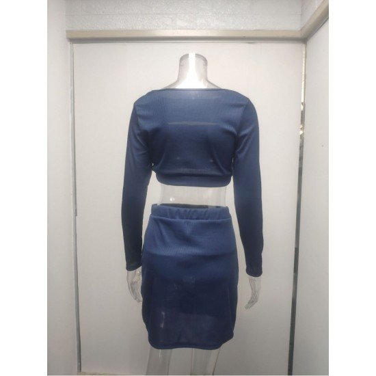  Women's Knitting Pure Color Hollowed Out Skirt Suit