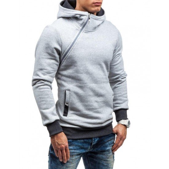  Winter Hooded Contrast Color Patchwork Men's Top