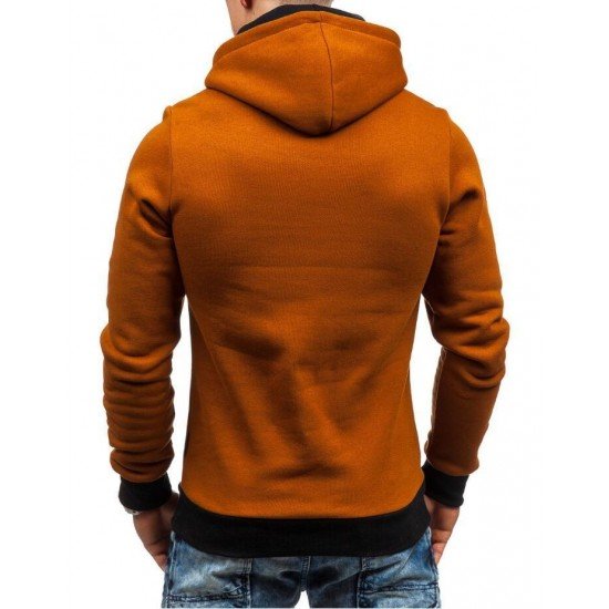  Winter Hooded Contrast Color Patchwork Men's Top