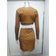  Women's Knitting Pure Color Hollowed Out Skirt Suit