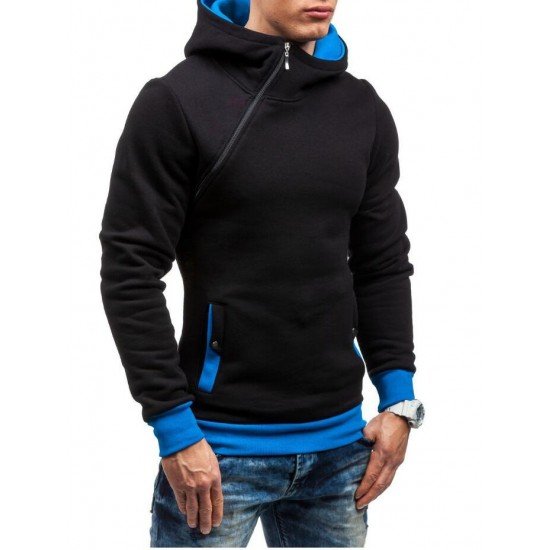  Winter Hooded Contrast Color Patchwork Men's Top