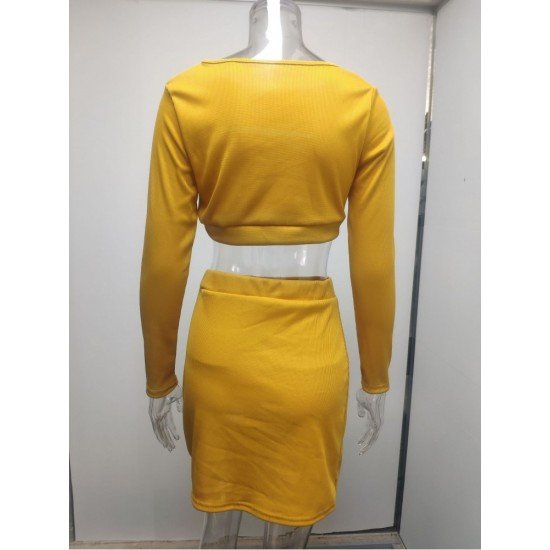  Women's Knitting Pure Color Hollowed Out Skirt Suit