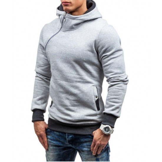  Winter Hooded Contrast Color Patchwork Men's Top