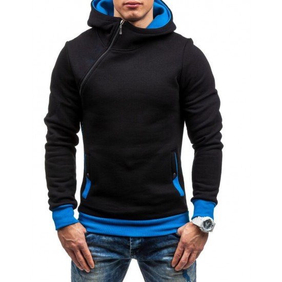  Winter Hooded Contrast Color Patchwork Men's Top