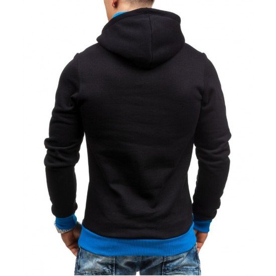  Winter Hooded Contrast Color Patchwork Men's Top