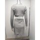  Women's Knitting Pure Color Hollowed Out Skirt Suit