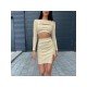  Women's Knitting Pure Color Hollowed Out Skirt Suit