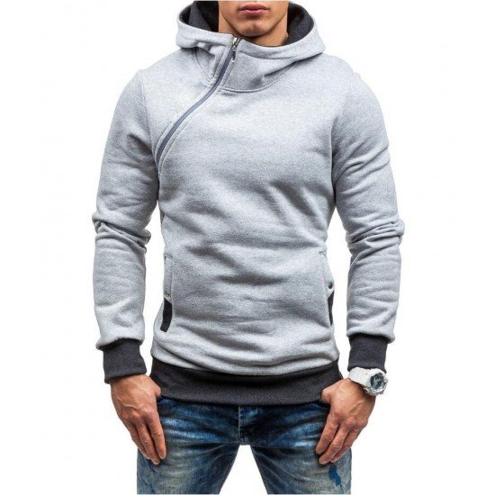  Winter Hooded Contrast Color Patchwork Men's Top