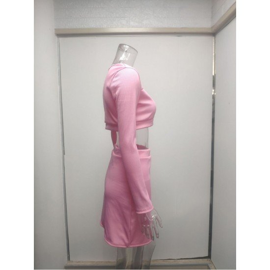  Women's Knitting Pure Color Hollowed Out Skirt Suit