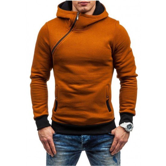  Winter Hooded Contrast Color Patchwork Men's Top