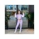  Pure Color Leisure Hooded Women's Trouser Suits