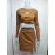  Women's Knitting Pure Color Hollowed Out Skirt Suit