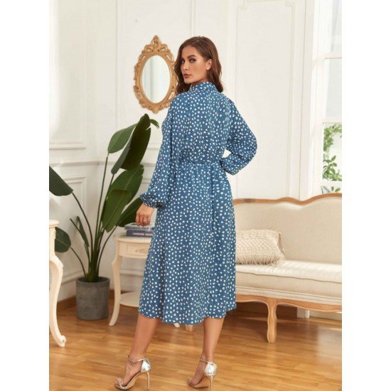 Casual Loose Puff Sleeve Long Sleeve Floral Dress