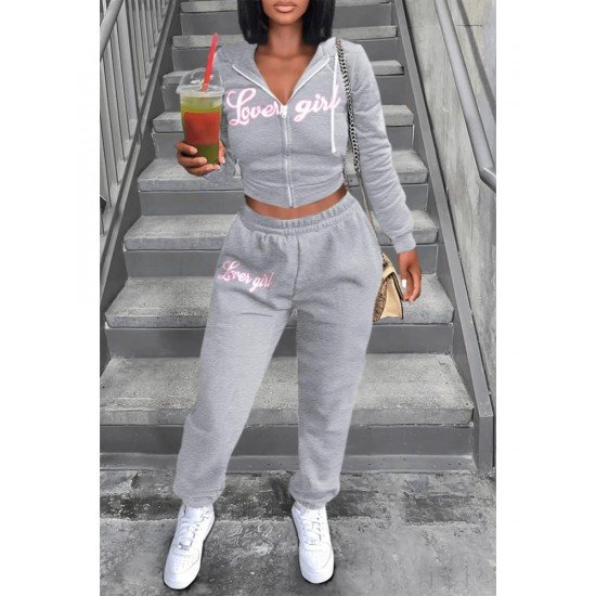  Casual Letter Printing Women's Trouser Two-Piece Set