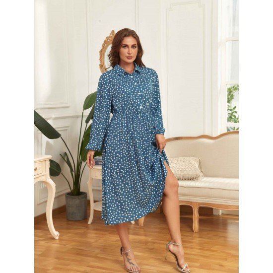 Casual Loose Puff Sleeve Long Sleeve Floral Dress