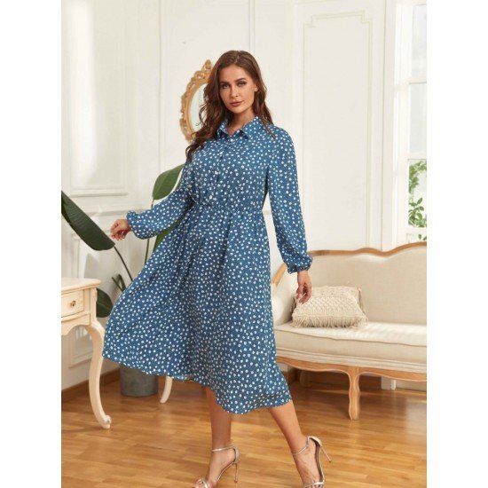 Casual Loose Puff Sleeve Long Sleeve Floral Dress