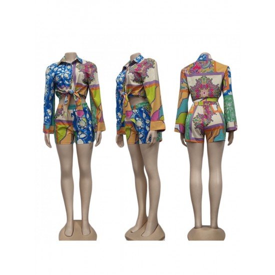  Casual Digital Printed Top And Shorts Women's Set