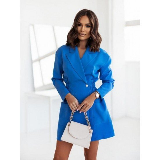  Pure Color Lapel Women's Long Sleeve Dress