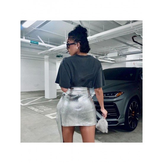  Summer Silver Fashion Snake Print Strappy Skirt