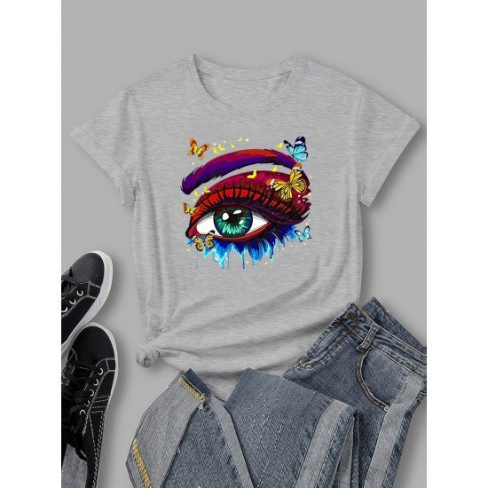 Eye Butterfly Printed Graphic Short Sleeve T Shirts