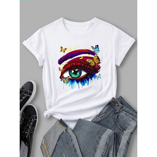 Eye Butterfly Printed Graphic Short Sleeve T Shirts