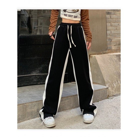 Casual Sports Contrast Color N Drawstring Loose Long Pants