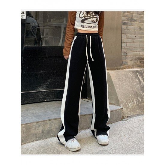 Casual Sports Contrast Color N Drawstring Loose Long Pants