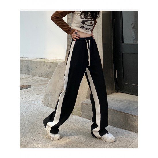 Casual Sports Contrast Color N Drawstring Loose Long Pants