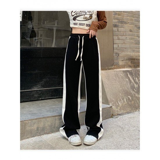 Casual Sports Contrast Color N Drawstring Loose Long Pants