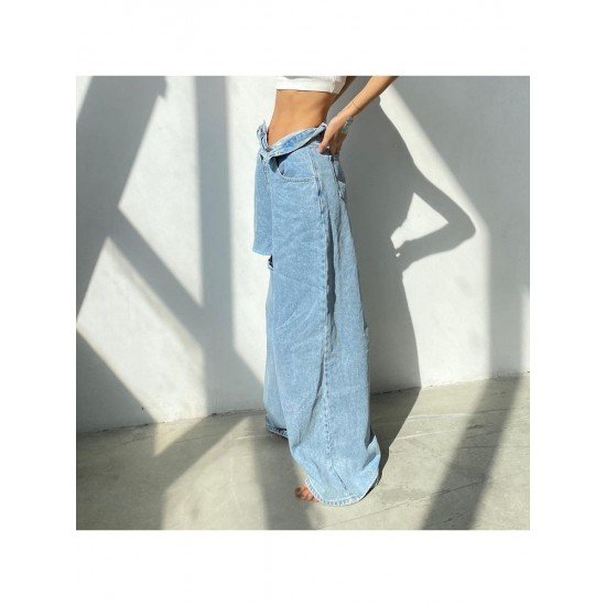 Designer Ripped Wide Leg Jean Trousers