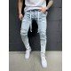  Fashion Contrast Color Flame Ripped Men's Jeans