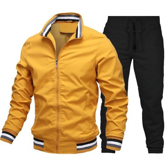 Active Men Stand Collar Coat And Pant Sets