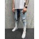  Fashion Contrast Color Flame Ripped Men's Jeans