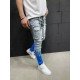  Fashion Contrast Color Flame Ripped Men's Jeans