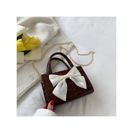  Sweet Bow Patchwork PU Chain Satchels