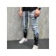  Fashion Contrast Color Flame Ripped Men's Jeans