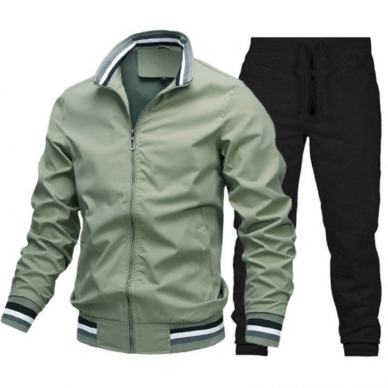 Active Men Stand Collar Coat And Pant Sets