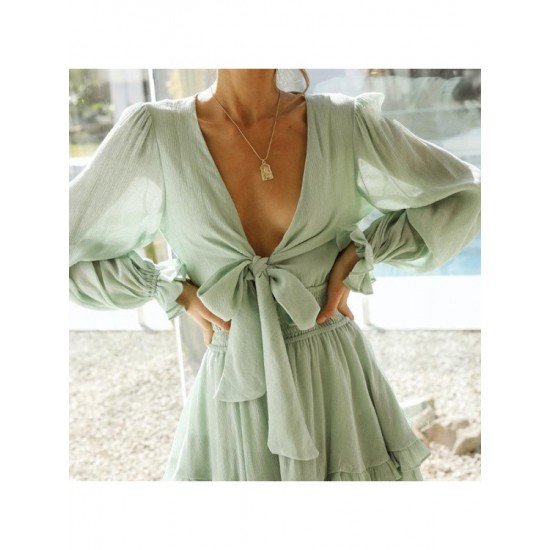 Fall V Neck Ruffles Chiffon Short Dress